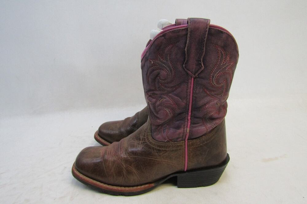 Dan Post Youth Size 2 D Purple Brown Leather Cowboy Western Boots